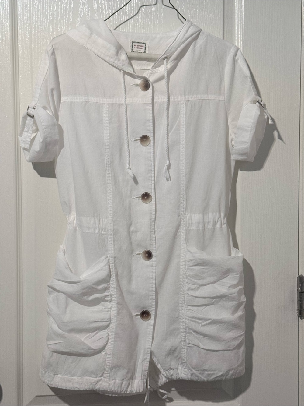 Mu Sytlish & Vintage White Hooded Utility Jacket 20” Pit to Pit